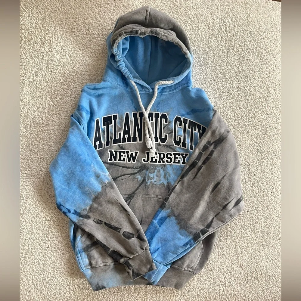 Atlantic City New Jersey Blue and Gray Tie-Dye Hoodie